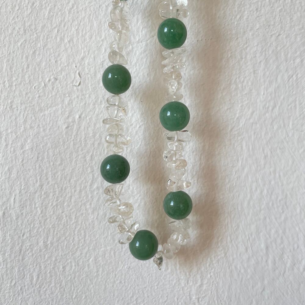 Vintage Clear Quartz Crystal Polishes Stone Sphere Bead Necklace Natural Pebble